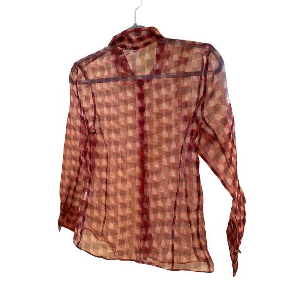 Zara Sheer Geometric Print Button-Up Blouse Women’s S - Picture 3 of 6